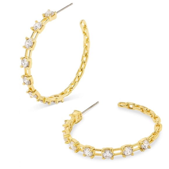 Kendra Scott Crystal Square Link Medium Hoop Earrings NEVER WORN - Picture 2 of 2